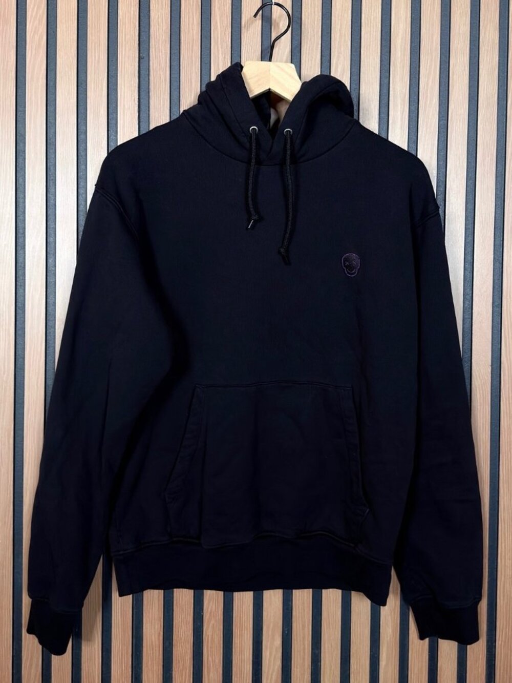 The Kooples Hoodie Small Mens Black Embroidered Skull Fleece Pullover Sweater